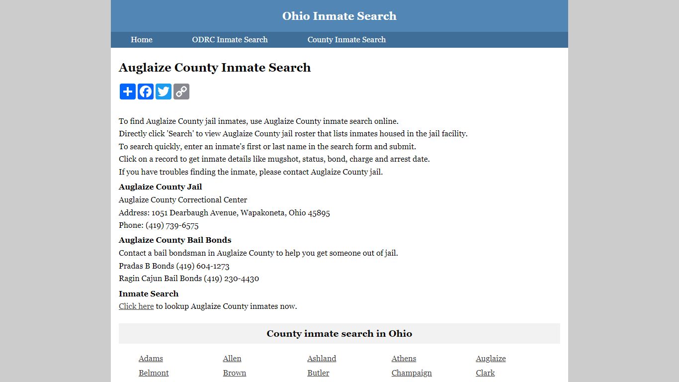 Auglaize County Inmate Search